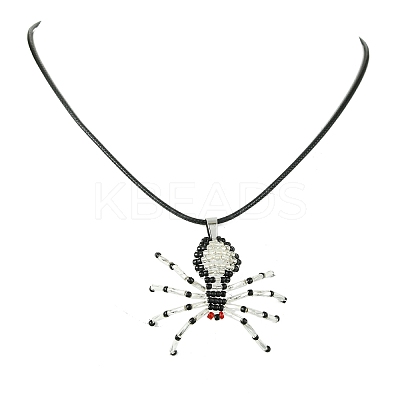 Braided Glass Seed Bead Spider Pendant Necklaces NJEW-MZ00036-01-1