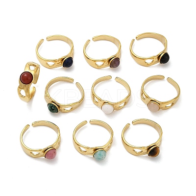 316 Stainless Steel with Natural Mixed Gemstone Cuff Rings RJEW-Z098-01G-05-1
