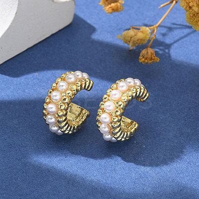 Brass Plastic Pearl Cuff Earrings EJEW-G420-01G-1