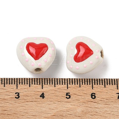 Heart Pattern Handmade Porcelain Enamel Beads PORC-G016-03N-1