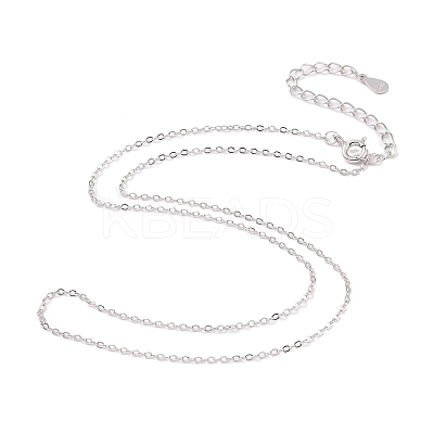 Anti-Tarnish Rhodium Plated 925 Sterling Silver Flat Cable Chain Necklace NJEW-A011-01B-P-1