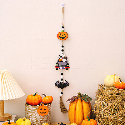 Halloween Wood Bead Tassel Tree Ornaments HAWE-PW0001-096C-1