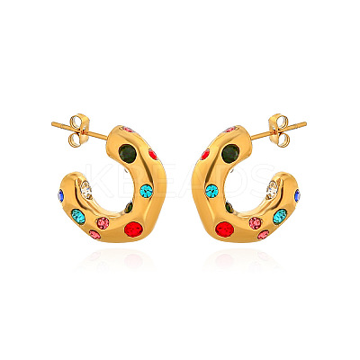 304 Stainless Steel Rhinestone C-Shaped Stud Earrings FS-WGCE1EF-02-1