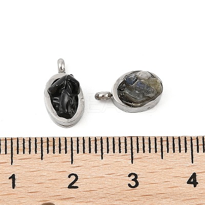 Natural Mixed Gemstone Chip 304 Stainless Steel Oval Charms KK-P300-10P-1