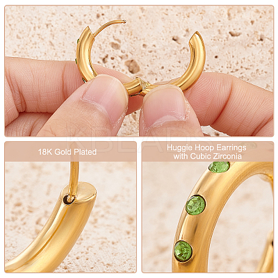 3Pairs 3 Colors Real 18K Gold Plated 304 Stainless Steel Huggie Hoop Earrings with Cubic Zirconia EJEW-PH0001-27-1