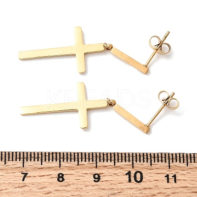 Cross 304 Stainless Steel Dangle Stud Earrings EJEW-G453-12G-1