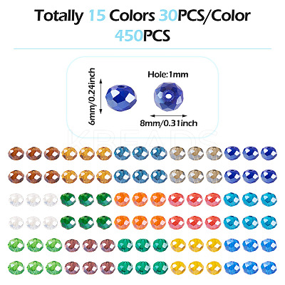 450Pcs 15 Colors Electroplate Glass Beads EGLA-TA0001-93-1