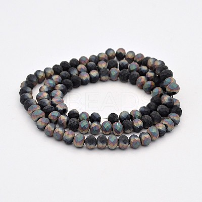 Half Rainbow Plated Faceted Rondelle Glass Beads Strands EGLA-J054-6x4mm-HR01-1