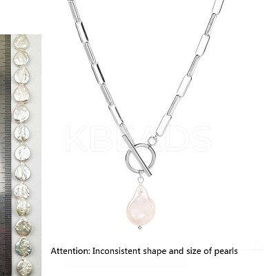 Natural Keishi Pearl Teardrop Pendant 304 Stainless Steel Paperclip Chain OT Necklaces for Women WG5218A-02-1