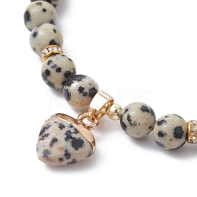 Natural Dalmatian Jasper Round Beaded Stretch Bracelets BJEW-JB09727-02-1