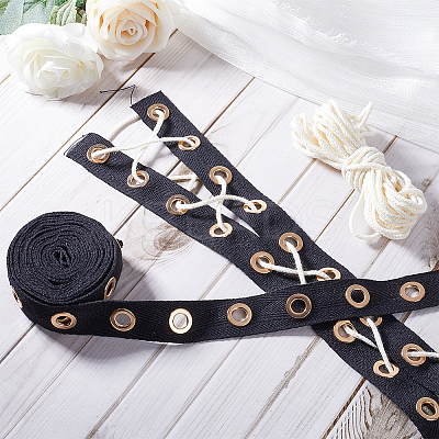 4 Yards Cotton Ribbons with Golden Tone Eyelet Rings OCOR-GF0002-89-1