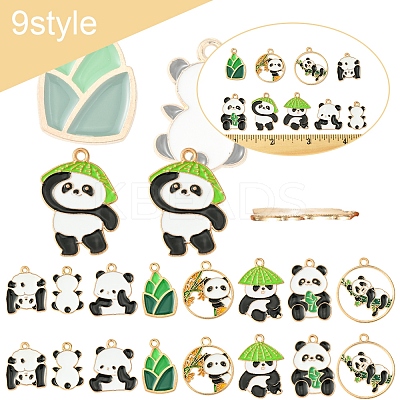 36Pcs 9 Styles Panda Theme Alloy Enamel Pendants ENAM-FS0002-31-1