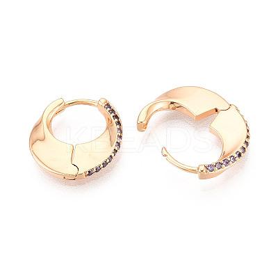 Brass Micro Pave Zirconia Moon Hoop Earrings EJEW-T048-37B-G-1