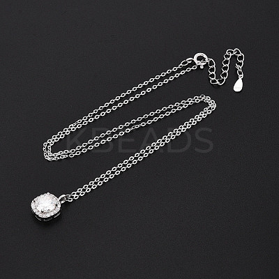 925 Sterling Silver Pave Clear Cubic Zirconia & Crystal Rhinestone Square Pendant Necklaces NJEW-T018-60P-1