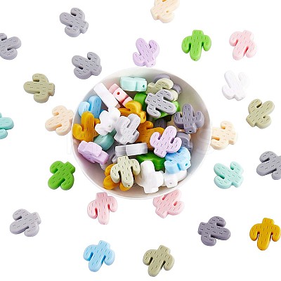 60Pcs Cactus Silicone Focal Beads Colorful Large Hole Loose Spacer Beads Silicone Beads for DIY Necklace Bracelet Earrings Keychain Craft Jewelry Making JX324A-1
