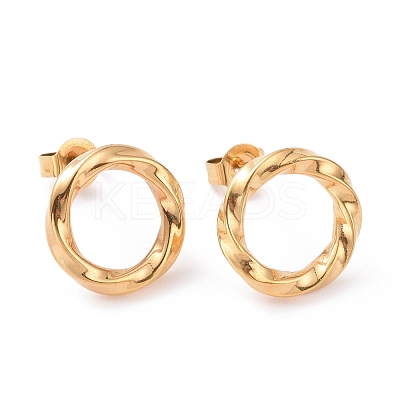 Iron Plating(IP) 304 Stainless Steel Wave Ring Stud Earrings for Women EJEW-G298-10G-1