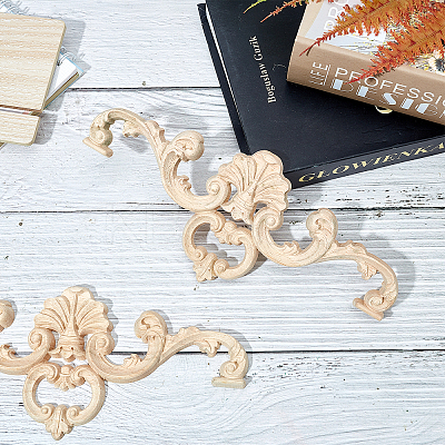Natural Solid Wood Carved Onlay Applique Craft WOOD-FH0001-24-1