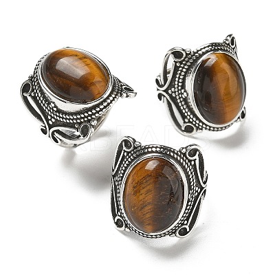 Natural Tiger Eye Adjustable Rings RJEW-I108-02AS-07-1