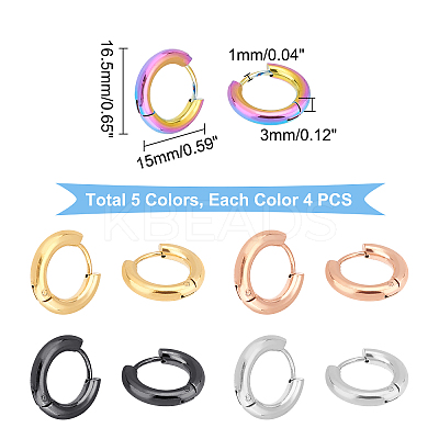 10Pair 5 Colors Ion Plating(IP) 304 Stainless Steel Chunky Huggie Hoop Earrings with 316 Surgical Stainless Steel Pin for Women EJEW-DC0001-16-1