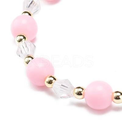 Pink Acrylic & Synthetic Hematite Beaded Stretch Bracelet with Alloy Enamel Charms for Women BJEW-JB08726-1