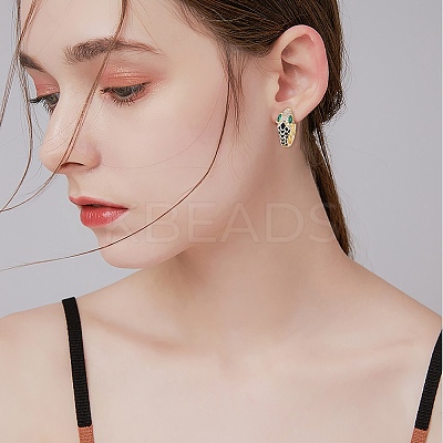 Cubic Zirconia Snake Hoop Earrings with Enamel EJEW-SZ0001-87F-1