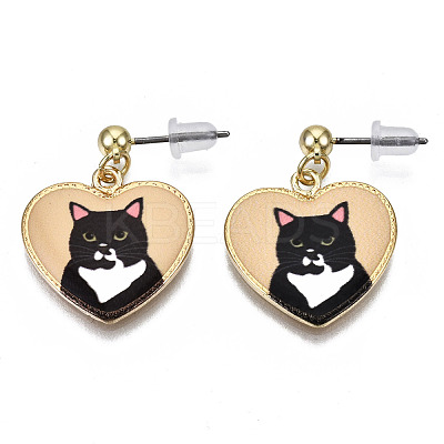 Alloy Kitten Dangle Stud Earrings EJEW-G148-27G-01-1