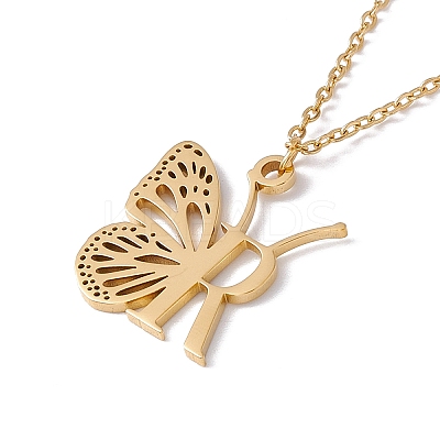 Initial Letter with Butterfly Pendant Necklace LS-NJEW-C026-01G-R-1