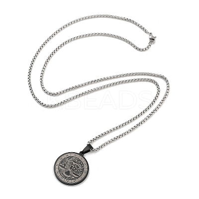 Retro Mandala 201 Stainless Steel Box Chain Constellation Pendant Necklaces for Women Men NJEW-M223-01G-1