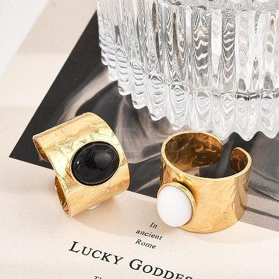 304 Stainless Steel Wide Band Open Cuff Rings RJEW-Z078-14G-1