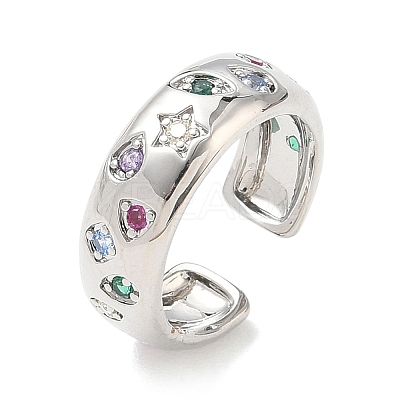 Brass Micro Pave Colorful Cubic Zirconia Cuff Open Rings RJEW-Z145-05P-1