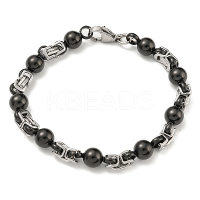 Two Tone 201 Stainless Steel Round Ball Link Chain Bracelet BJEW-B078-20BP-1