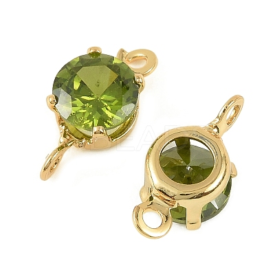 Brass Pave Cubic Zirconia Flat Round Connector Charms KK-P347-01G-03-1