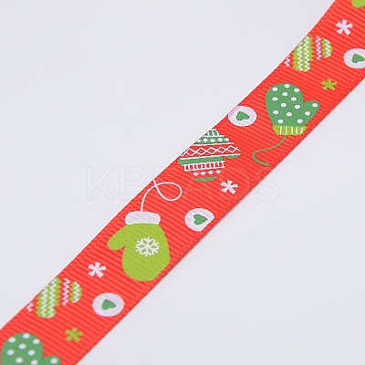 Christmas Gloves Printed Grosgrain Ribbon for Christmas Gift Package SRIB-D009-9mm-01-1