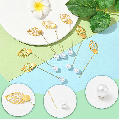 60Pcs 2 Styles Leaf Stainless Steel Round Tray Stick Lapel Pins JEWB-SC0001-75E-1