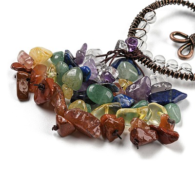 Wire Wrapped Brass Owl & Natural Quartz Crystal Pendant Decoration HJEW-C006-01A-1