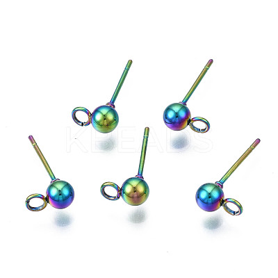 Rack Plating Rainbow Color 304 Stainless Steel Stud Earring Findings STAS-S119-112-1