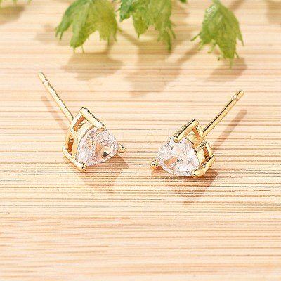 Heart Brass Pave Cubic Zirconia Stud Earrings for Women EJEW-G428-29B-02-1
