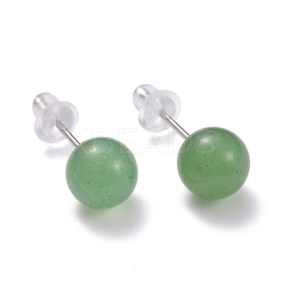 Crackle Round Green Aventurine Dainty Stud Earrings for Girl Women EJEW-M202-04C-1