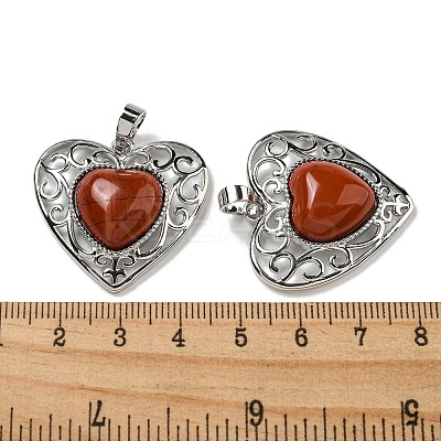 Natural Red Jasper Peach Love Heart Pendants G-G158-01D-1