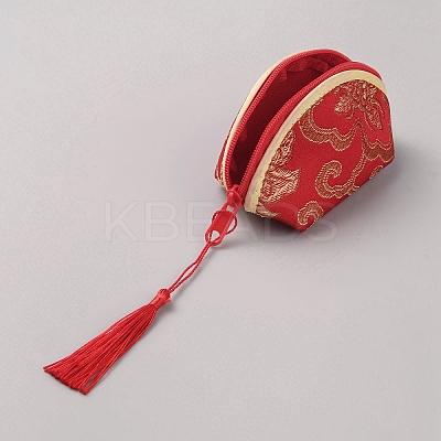 Chinese Style Cloth Coin Purses Zipper Wallets with Nylon Tassel AJEW-WH0016-42-1