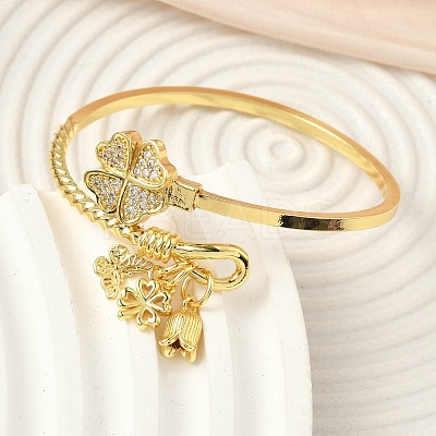 Brass Micro Pave Clear Cubic Zirconia Cuff Bangles BJEW-F513-04G-1