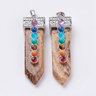 Natural Picture Jasper with Synthetic & Natural Mixed Stone Chakra Big Pendants G-E415-A14-1