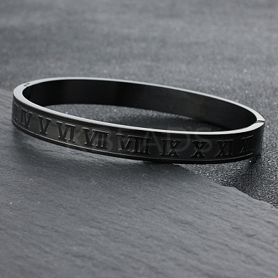 Roman Number Pattern 304 Stainless Steel Hinged Bangles for Couple FS-WG2D392-02-1