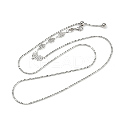 Adjustable 304 Stainless Steel Leaf Link Slider Lariat Necklaces for Women NJEW-B133-01P-1