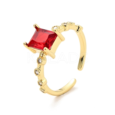 Cubic Zirconia Rectangle Open Cuff Ring RJEW-G255-01G-1