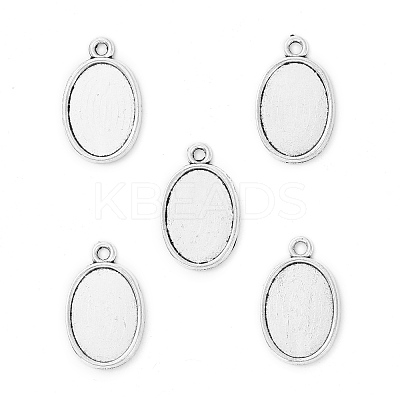 Tibetan Style Antique Silver Alloy Flat Oval Pendant Cabochon Settings TIBEP-M022-36AS-1
