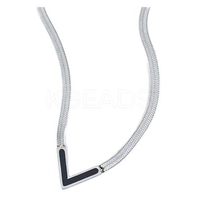 Letter V 304 Stainless Steel with Natural Shell Pendant Necklaces FS-WGFDEEC-04-1