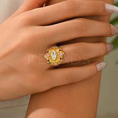 Brass Micro Pave Cubic Zirconia Finger Rings for Women QS5148-2-1