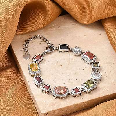 Brass Micro Pave Clear Cubic Zirconia Bracelets for Women BJEW-M047-04P-1