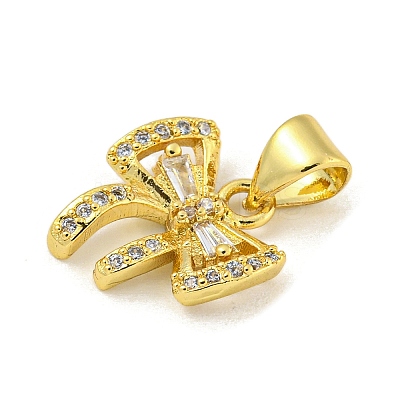 Bowknot Rack Plating Brass Clear Cubic Zirconia Pendants KK-Z053-14G-06-1